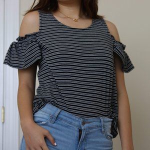 Off the Shoulder Black & White Stripes Women Shirt